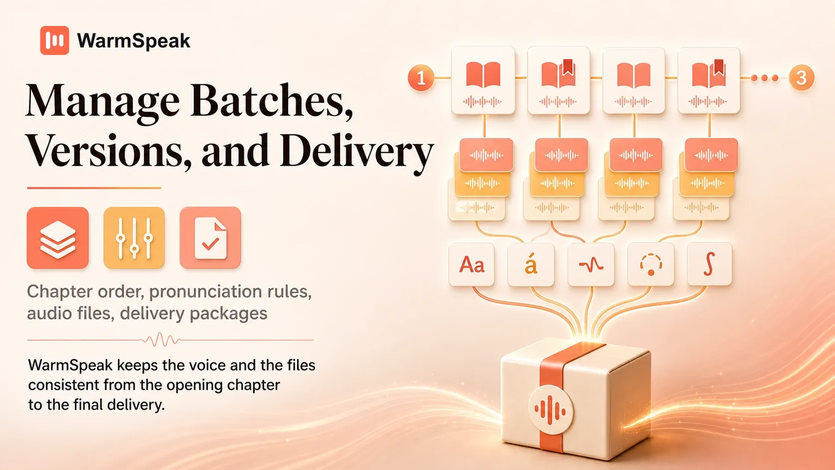 WarmSpeak batch production version control and delivery workflow for long-form audiobooks
