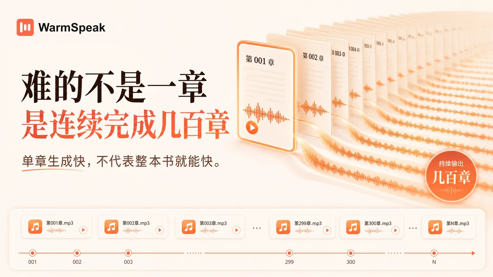 WarmSpeak 几百章小说有声化需要连续完成整部长篇而非逐章重新开始